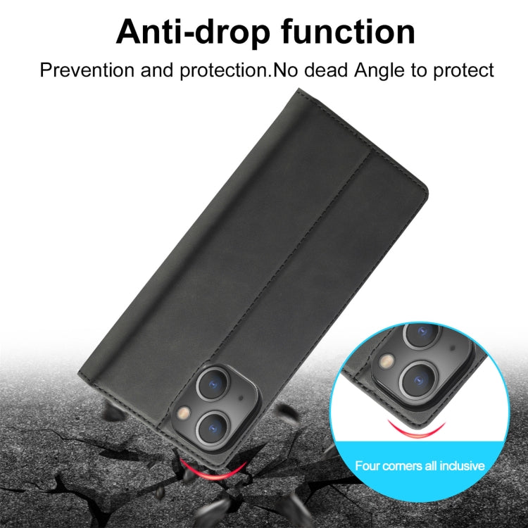 For iPhone 13 LC.IMEEKE Strong Magnetic PU + Matte TPU Horizontal Flip Leather Case with Holder & Card Slots & Wallet(Black)
