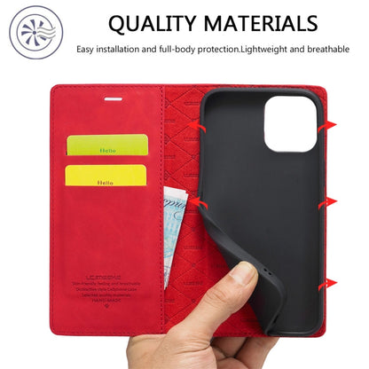 For iPhone 13 LC.IMEEKE Strong Magnetic PU + Matte TPU Horizontal Flip Leather Case with Holder & Card Slots & Wallet(Red)