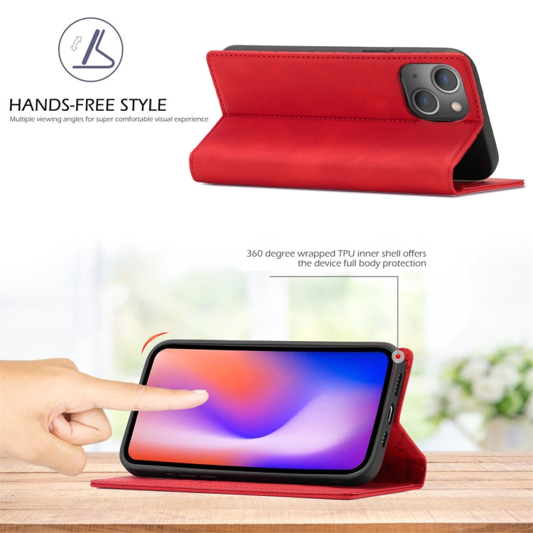 For iPhone 13 LC.IMEEKE Strong Magnetic PU + Matte TPU Horizontal Flip Leather Case with Holder & Card Slots & Wallet(Red)