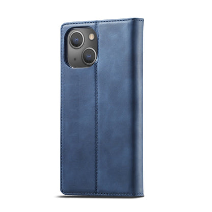 For iPhone 13 LC.IMEEKE Strong Magnetic PU + Matte TPU Horizontal Flip Leather Case with Holder & Card Slots & Wallet(Blue)