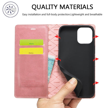 For iPhone 13 LC.IMEEKE Strong Magnetic PU + Matte TPU Horizontal Flip Leather Case with Holder & Card Slots & Wallet(Rose Gold)