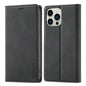 Pour iPhone 13 Pro LC.IMEEKE Étui en cuir à rabat horizontal magnétique puissant en PU + TPU mat avec support, fentes pour cartes et portefeuille (Noir)