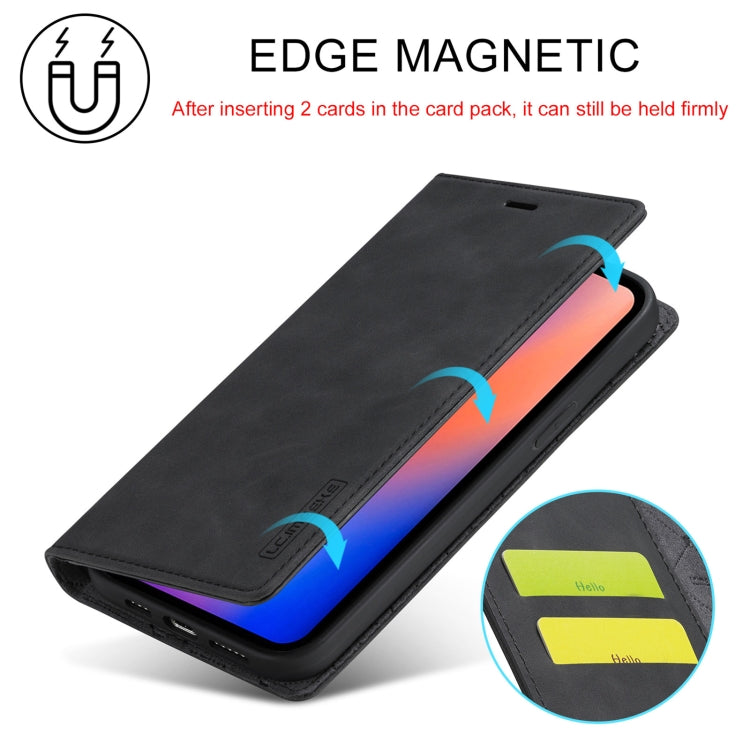 Pour iPhone 13 Pro LC.IMEEKE Étui en cuir à rabat horizontal magnétique puissant en PU + TPU mat avec support, fentes pour cartes et portefeuille (Noir)