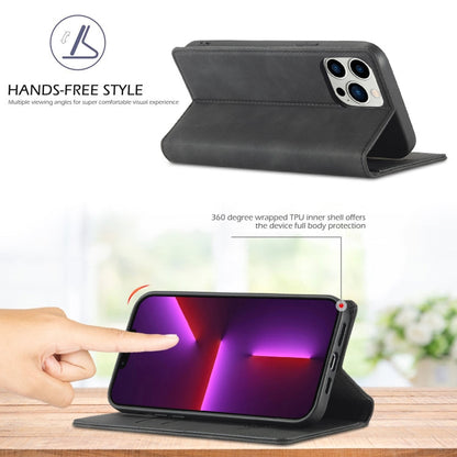 Pour iPhone 13 Pro LC.IMEEKE Étui en cuir à rabat horizontal magnétique puissant en PU + TPU mat avec support, fentes pour cartes et portefeuille (Noir)