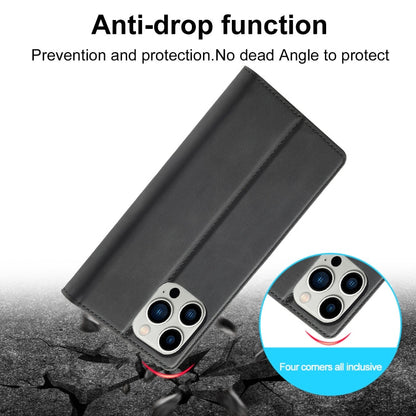 Pour iPhone 13 Pro LC.IMEEKE Étui en cuir à rabat horizontal magnétique puissant en PU + TPU mat avec support, fentes pour cartes et portefeuille (Noir)