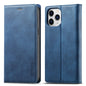 Pour iPhone 13 Pro LC.IMEEKE Étui en cuir à rabat horizontal avec support et fentes pour cartes et portefeuille en PU magnétique puissant + TPU mat (bleu)