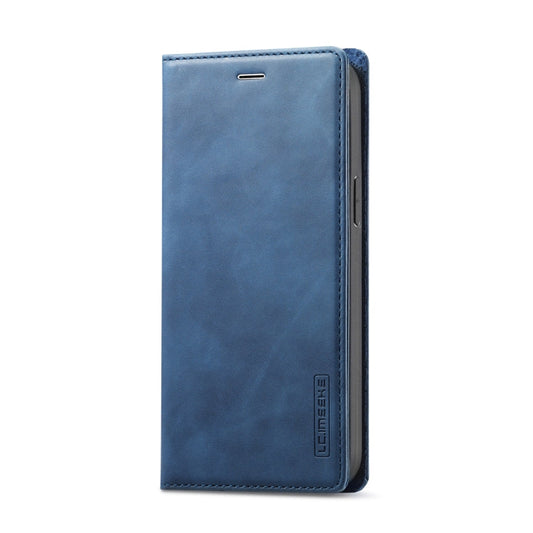 Pour iPhone 13 Pro LC.IMEEKE Étui en cuir à rabat horizontal avec support et fentes pour cartes et portefeuille en PU magnétique puissant + TPU mat (bleu)