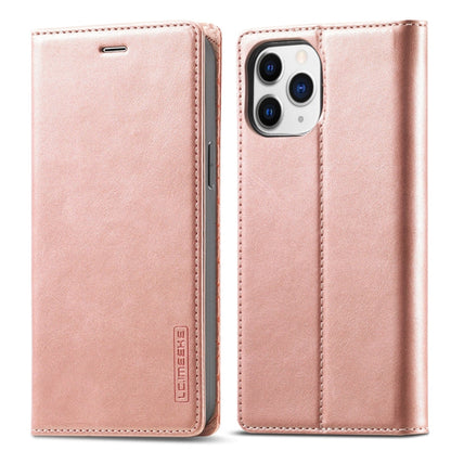 For iPhone 13 Pro LC.IMEEKE Strong Magnetic PU + Matte TPU Horizontal Flip Leather Case with Holder & Card Slots & Wallet (Rose Gold)