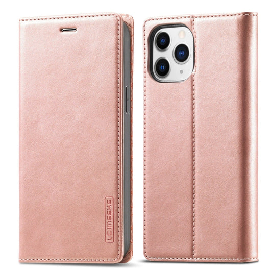 Pour iPhone 13 Pro Étui en Cuir à Rabat Horizontal LC.IMEEKE Magnétique Puissant en PU + TPU Mat avec Support, Fentes pour Cartes et Portefeuille (Or Rose)