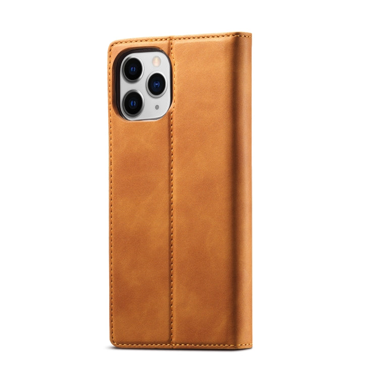 Pour iPhone 13 Pro LC.IMEEKE Étui en cuir à rabat horizontal avec support et fentes pour cartes et portefeuille en PU magnétique puissant + TPU mat (marron)