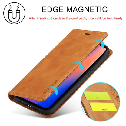 Pour iPhone 13 Pro LC.IMEEKE Étui en cuir à rabat horizontal avec support et fentes pour cartes et portefeuille en PU magnétique puissant + TPU mat (marron)