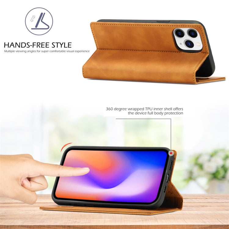 Pour iPhone 13 Pro LC.IMEEKE Étui en cuir à rabat horizontal avec support et fentes pour cartes et portefeuille en PU magnétique puissant + TPU mat (marron)
