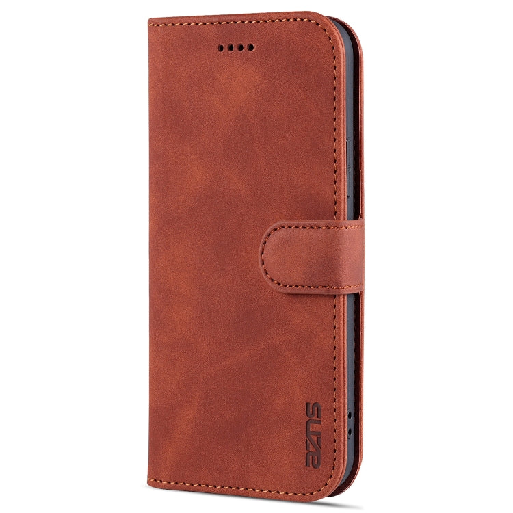 For iPhone 13 AZNS Skin Feel Calf Texture Horizontal Flip Leather Case with Card Slots & Holder & Wallet(Brown)