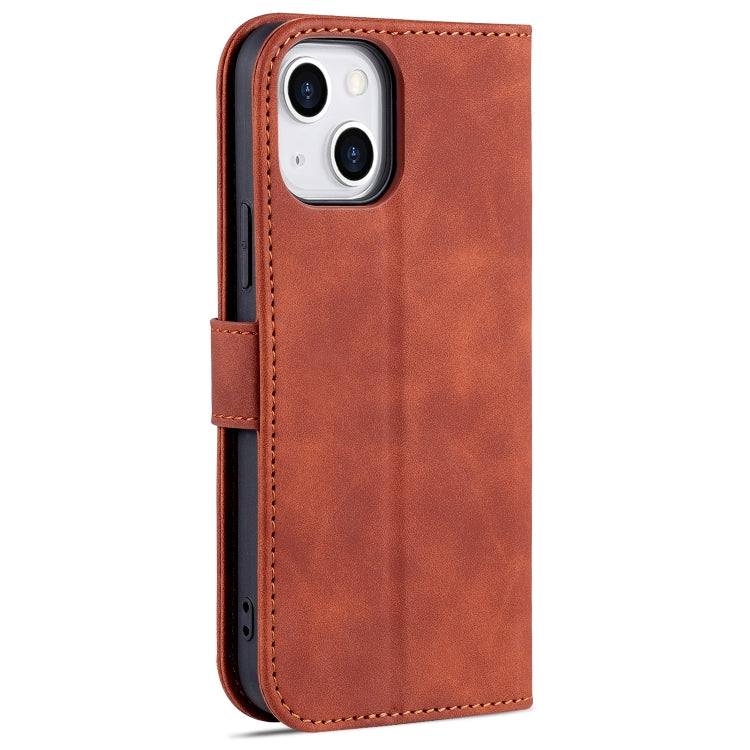 For iPhone 13 AZNS Skin Feel Calf Texture Horizontal Flip Leather Case with Card Slots & Holder & Wallet(Brown)