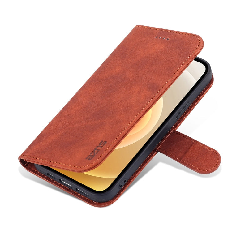 For iPhone 13 AZNS Skin Feel Calf Texture Horizontal Flip Leather Case with Card Slots & Holder & Wallet(Brown)