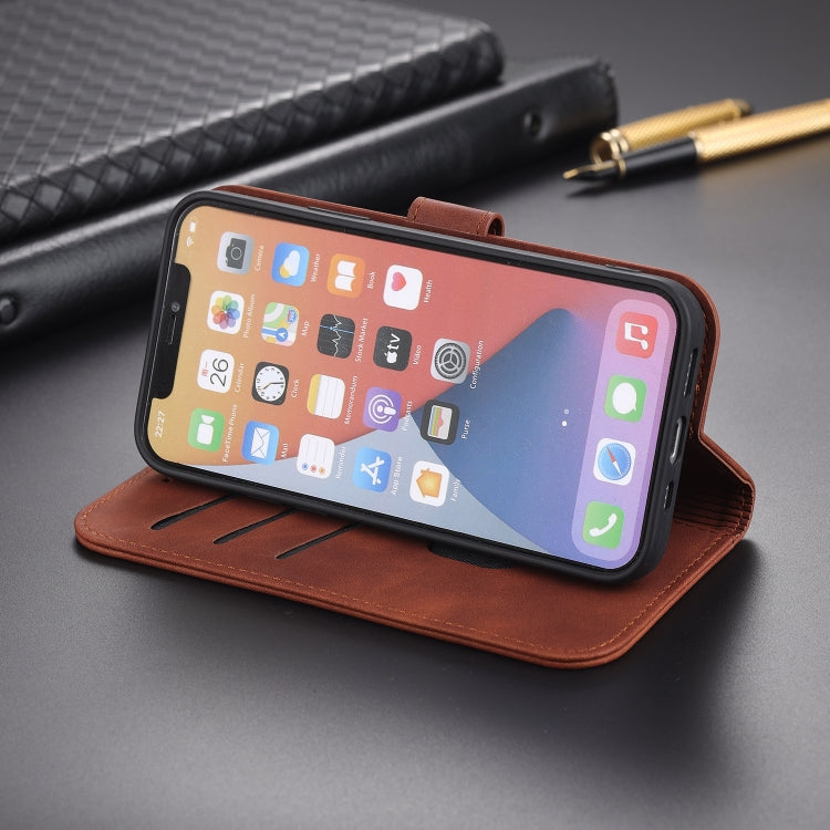 For iPhone 13 AZNS Skin Feel Calf Texture Horizontal Flip Leather Case with Card Slots & Holder & Wallet(Brown)