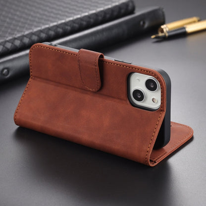 For iPhone 13 AZNS Skin Feel Calf Texture Horizontal Flip Leather Case with Card Slots & Holder & Wallet(Brown)