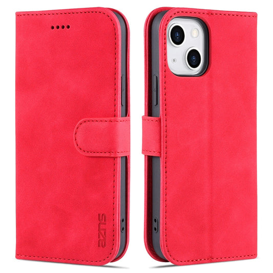 Pour iPhone 13 mini AZNS Étui en cuir à rabat horizontal texture veau toucher doux avec fentes pour cartes et support et portefeuille (Rouge)
