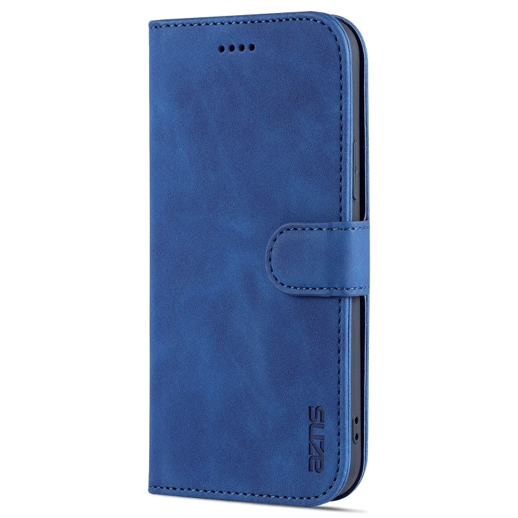 Pour iPhone 13 mini Étui en cuir à rabat horizontal AZNS Skin Feel texturé veau avec fentes pour cartes et support et portefeuille (Bleu)