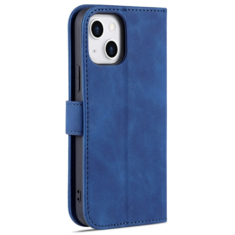 Pour iPhone 13 mini Étui en cuir à rabat horizontal AZNS Skin Feel texturé veau avec fentes pour cartes et support et portefeuille (Bleu)