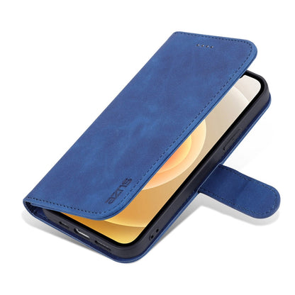 Pour iPhone 13 mini Étui en cuir à rabat horizontal AZNS Skin Feel texturé veau avec fentes pour cartes et support et portefeuille (Bleu)