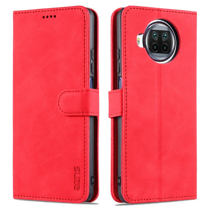 Pour Xiaomi Mi 10T Lite 5G AZNS Étui en cuir à rabat horizontal aspect cuir de veau avec fentes pour cartes, support et portefeuille (rouge)