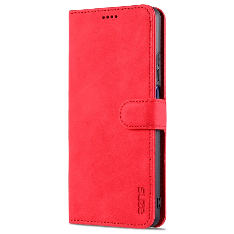 Pour Xiaomi Mi 10T Lite 5G AZNS Étui en cuir à rabat horizontal aspect cuir de veau avec fentes pour cartes, support et portefeuille (rouge)