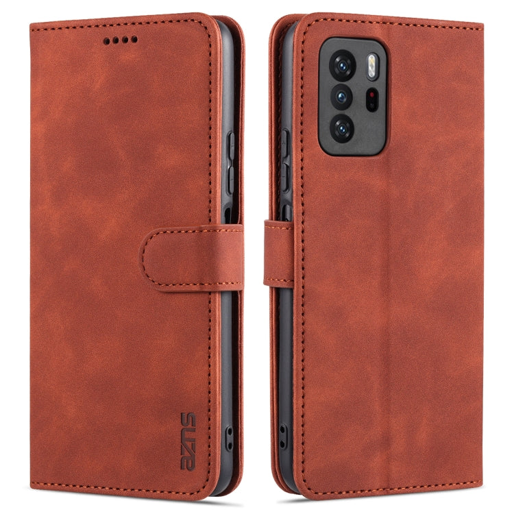 For Xiaomi Redmi Note 10 Pro 5G AZNS Skin Feel Calf Texture Horizontal Flip Leather Case with Card Slots & Holder & Wallet(Brown)