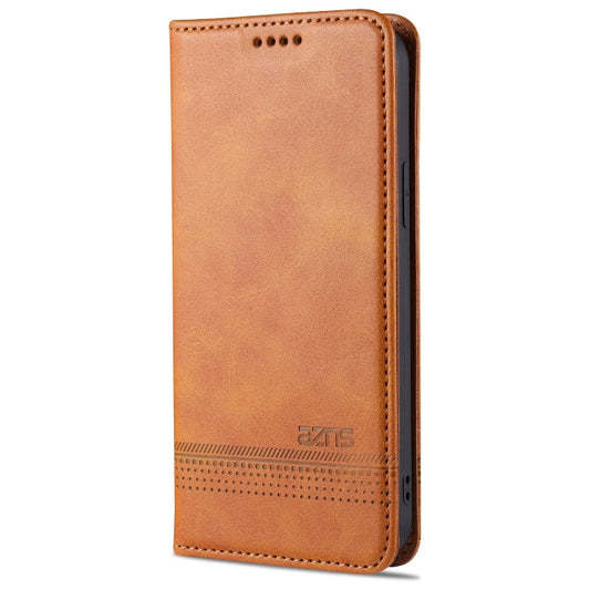 Pour iPhone 13, étui en cuir AZNS à rabat horizontal avec texture veau magnétique, fentes pour cartes, support et portefeuille (brun clair)