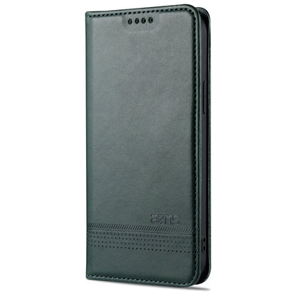 For iPhone 13 Pro Max AZNS Magnetic Calf Texture Horizontal Flip Leather Case with Card Slots & Holder & Wallet (Dark Green)