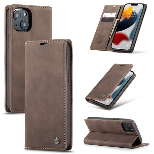 Pour iPhone 13 mini Étui en cuir rabattable horizontal rétro givré multifonctionnel CaseMe-013 avec fente pour carte, support et portefeuille (café)