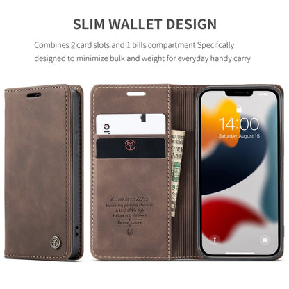 For iPhone 13 CaseMe-013 Multifunctional Retro Frosted Horizontal Flip Leather Case with Card Slot & Holder & Wallet(Coffee)