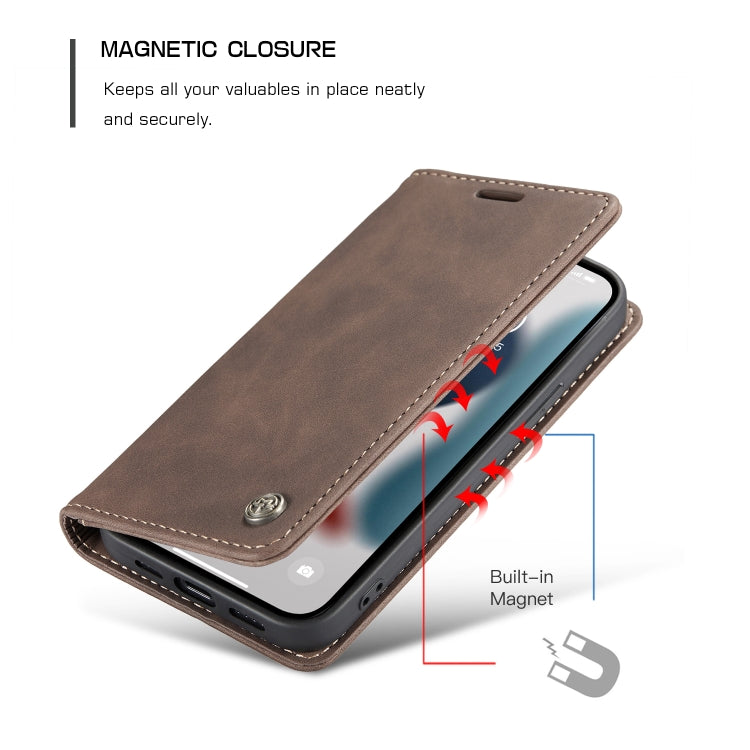 For iPhone 13 CaseMe-013 Multifunctional Retro Frosted Horizontal Flip Leather Case with Card Slot & Holder & Wallet(Coffee)