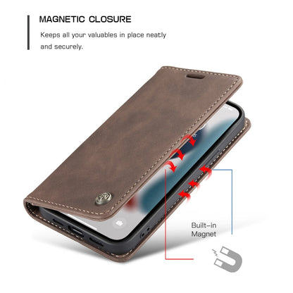 For iPhone 13 CaseMe-013 Multifunctional Retro Frosted Horizontal Flip Leather Case with Card Slot & Holder & Wallet(Coffee)