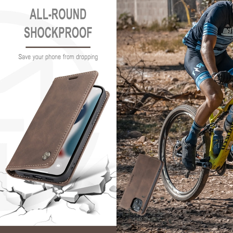 For iPhone 13 CaseMe-013 Multifunctional Retro Frosted Horizontal Flip Leather Case with Card Slot & Holder & Wallet(Coffee)