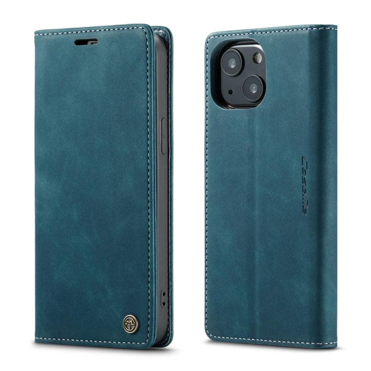 For iPhone 13 CaseMe-013 Multifunctional Retro Frosted Horizontal Flip Leather Case with Card Slot & Holder & Wallet(Blue)