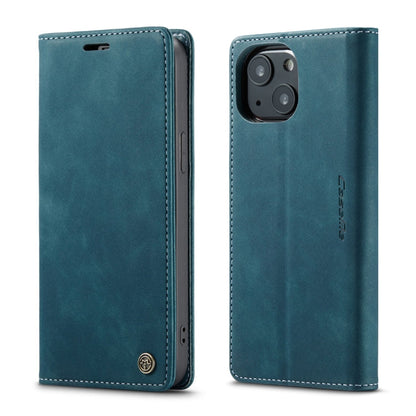 For iPhone 13 CaseMe-013 Multifunctional Retro Frosted Horizontal Flip Leather Case with Card Slot & Holder & Wallet(Blue)