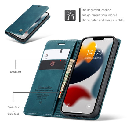 For iPhone 13 CaseMe-013 Multifunctional Retro Frosted Horizontal Flip Leather Case with Card Slot & Holder & Wallet(Blue)
