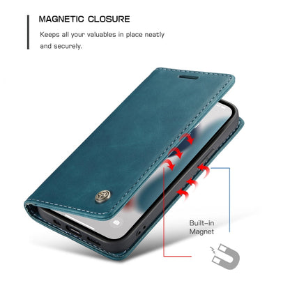 For iPhone 13 CaseMe-013 Multifunctional Retro Frosted Horizontal Flip Leather Case with Card Slot & Holder & Wallet(Blue)