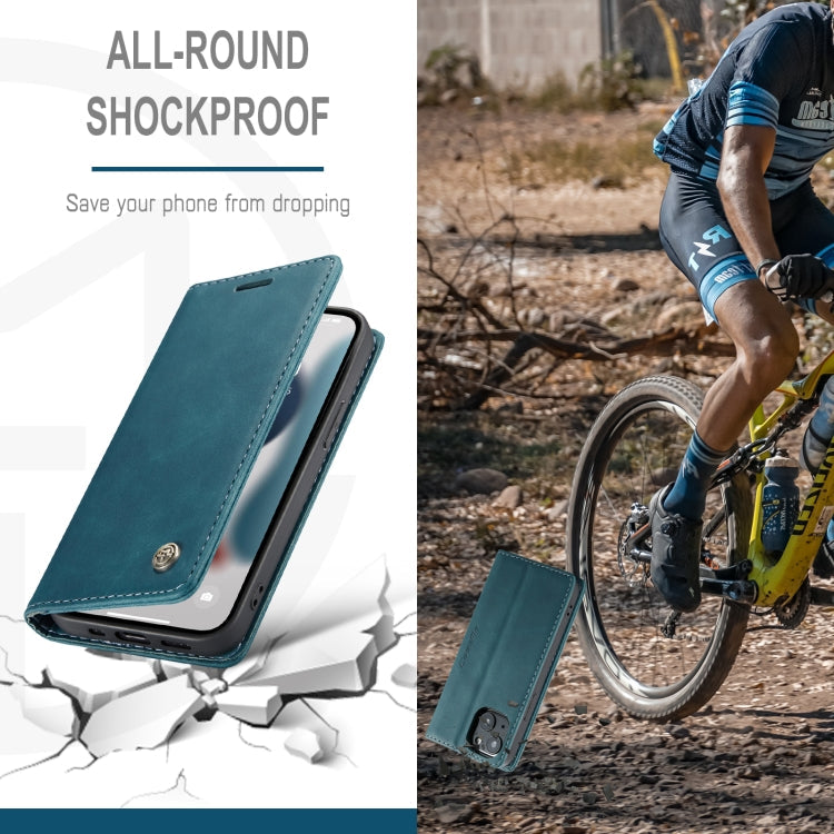 For iPhone 13 CaseMe-013 Multifunctional Retro Frosted Horizontal Flip Leather Case with Card Slot & Holder & Wallet(Blue)