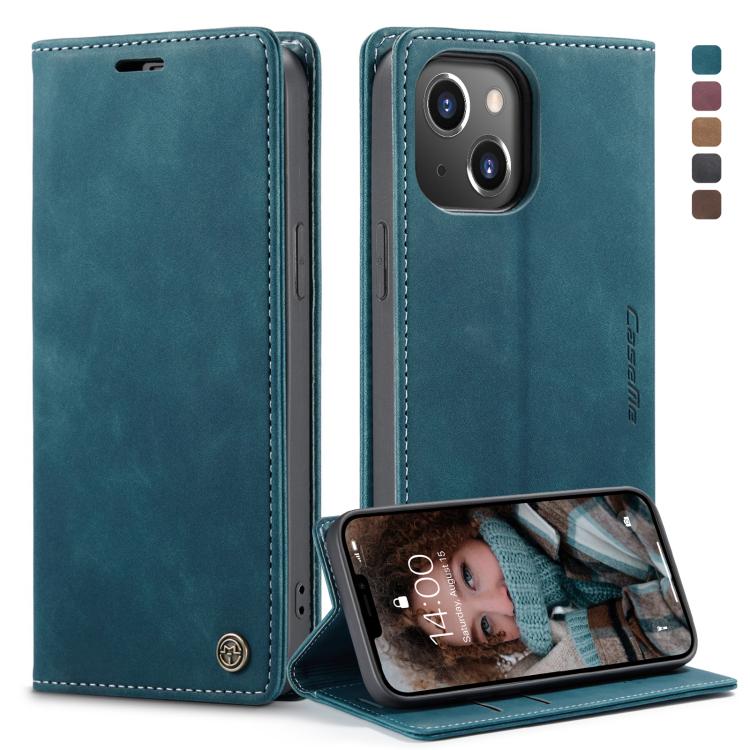 For iPhone 13 CaseMe-013 Multifunctional Retro Frosted Horizontal Flip Leather Case with Card Slot & Holder & Wallet(Blue)