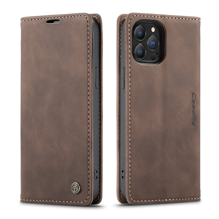 For iPhone 13 Pro Max CaseMe-013 Multifunctional Retro Frosted Horizontal Flip Leather Case with Card Slot & Holder & Wallet (Coffee)