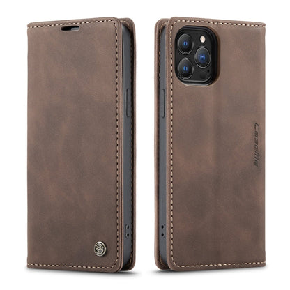 For iPhone 13 Pro Max CaseMe-013 Multifunctional Retro Frosted Horizontal Flip Leather Case with Card Slot & Holder & Wallet (Coffee)