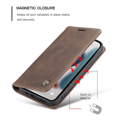For iPhone 13 Pro Max CaseMe-013 Multifunctional Retro Frosted Horizontal Flip Leather Case with Card Slot & Holder & Wallet (Coffee)