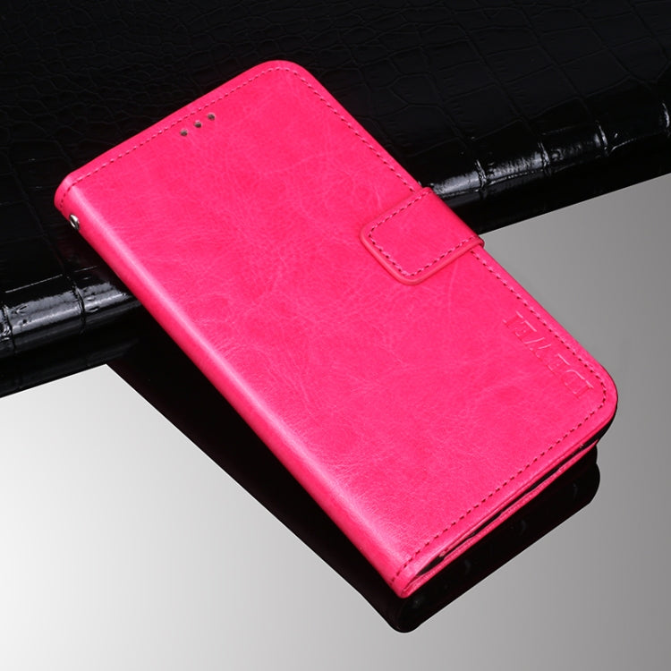 idewei Étui en cuir à rabat horizontal à texture Crazy Horse avec support, fentes pour cartes et portefeuille pour Honor X20 (rose rouge)
