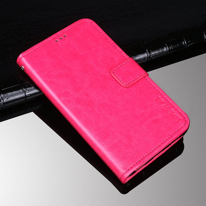 idewei Étui en cuir à rabat horizontal à texture Crazy Horse avec support, fentes pour cartes et portefeuille pour Honor X20 (rose rouge)