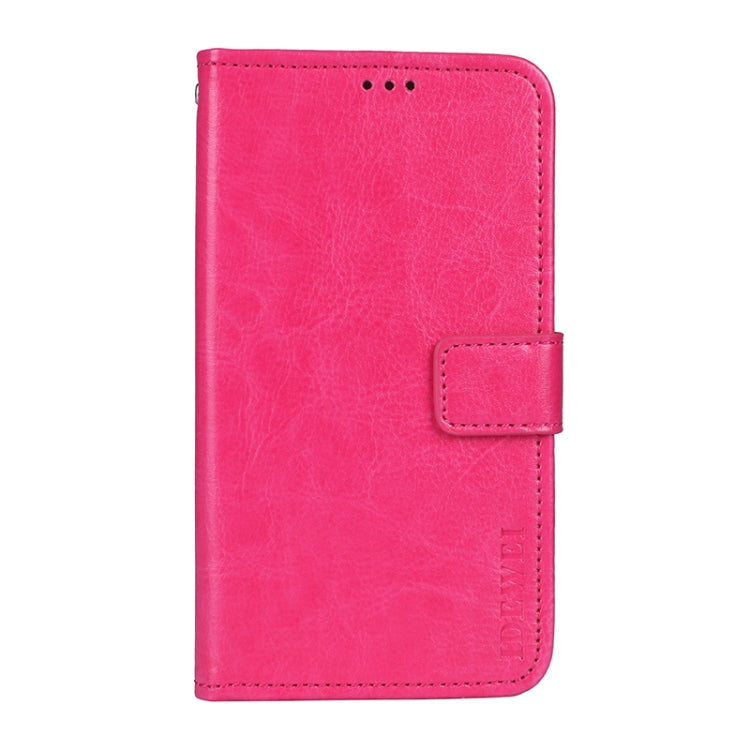 idewei Étui en cuir à rabat horizontal à texture Crazy Horse avec support, fentes pour cartes et portefeuille pour Honor X20 (rose rouge)
