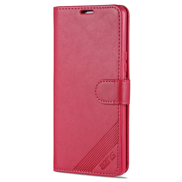 Étui en cuir AZNS à rabat horizontal texture peau de mouton avec support, fentes pour cartes et portefeuille pour Honor 50 (rouge)