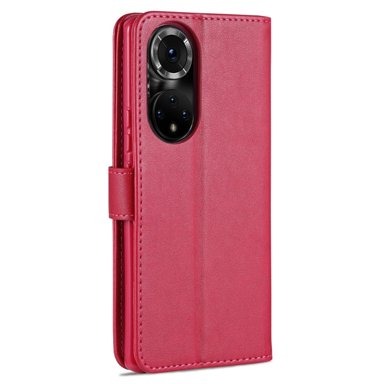 Étui en cuir AZNS à rabat horizontal texture peau de mouton avec support, fentes pour cartes et portefeuille pour Honor 50 (rouge)