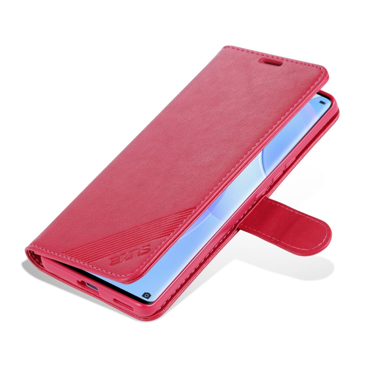 Étui en cuir AZNS à rabat horizontal texture peau de mouton avec support, fentes pour cartes et portefeuille pour Honor 50 (rouge)